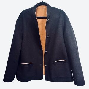 Vintage reversible micro fleece brown black button down cardigan jacket, size XL